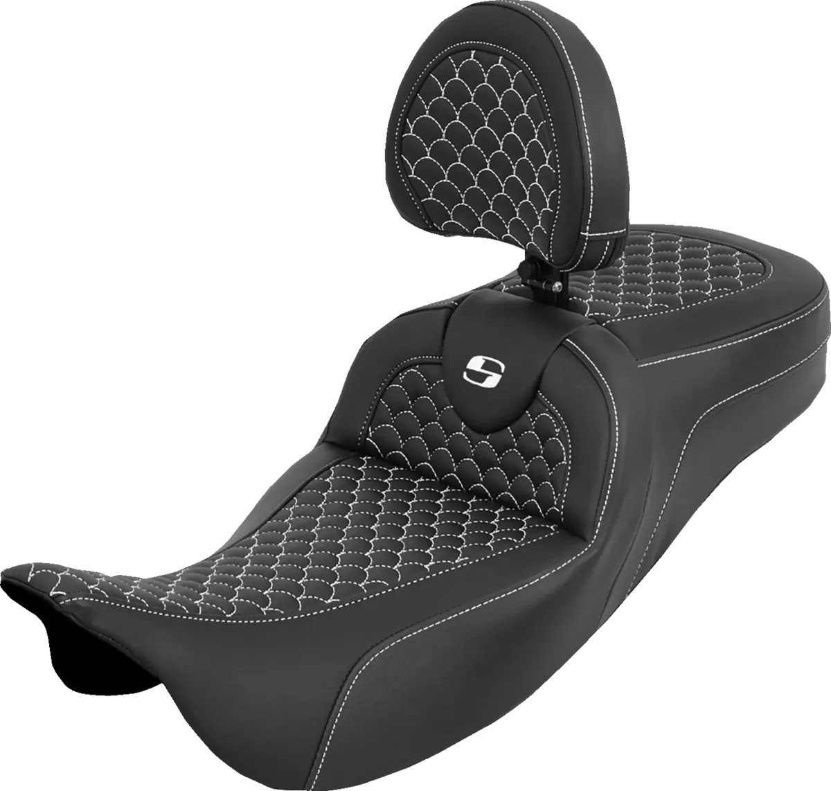 Saddlemen Extended Reach Roadsofa Seat - Dragon Scale - White Stitch - With Backrest (808-07B-209B6) Touring 08-25, Cvo 14 1