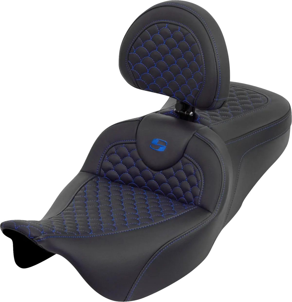 Saddlemen Roadsofa Seat - Dragon Scale - Blue Stitch - With Backrest (808-07B-208B1) Touring 08-25, Cvo 14 1