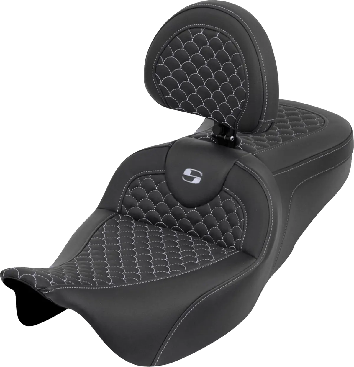 Saddlemen Roadsofa Seat - Dragon Scale - Silver Stitch - With Backrest (808-07B-208B5) Touring 08-25, Cvo 14 1