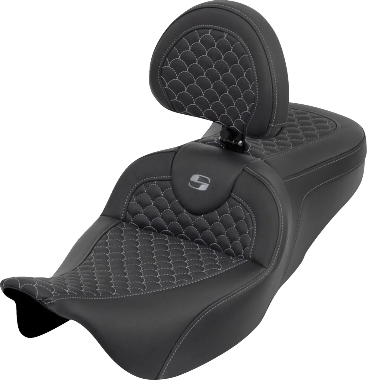 Saddlemen Roadsofa Seat - Dragon Scale - Gray Stitch - With Backrest (808-07B-208B2) Touring 08-25, Cvo 14 1
