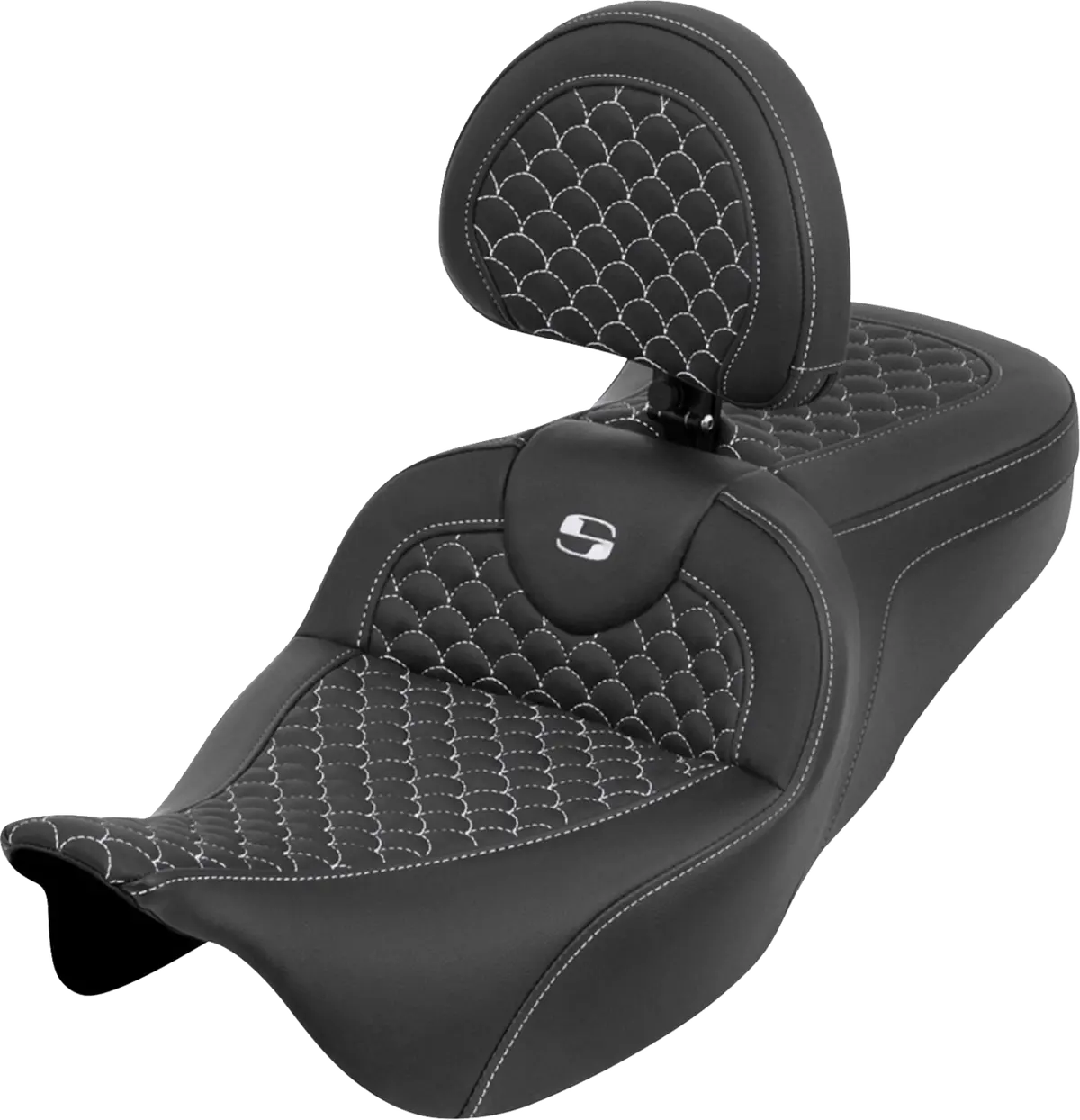 Saddlemen Roadsofa Seat - Dragon Scale - White Stitch - With Backrest (808-07B-208B6) Touring 08-25, Cvo 14 1