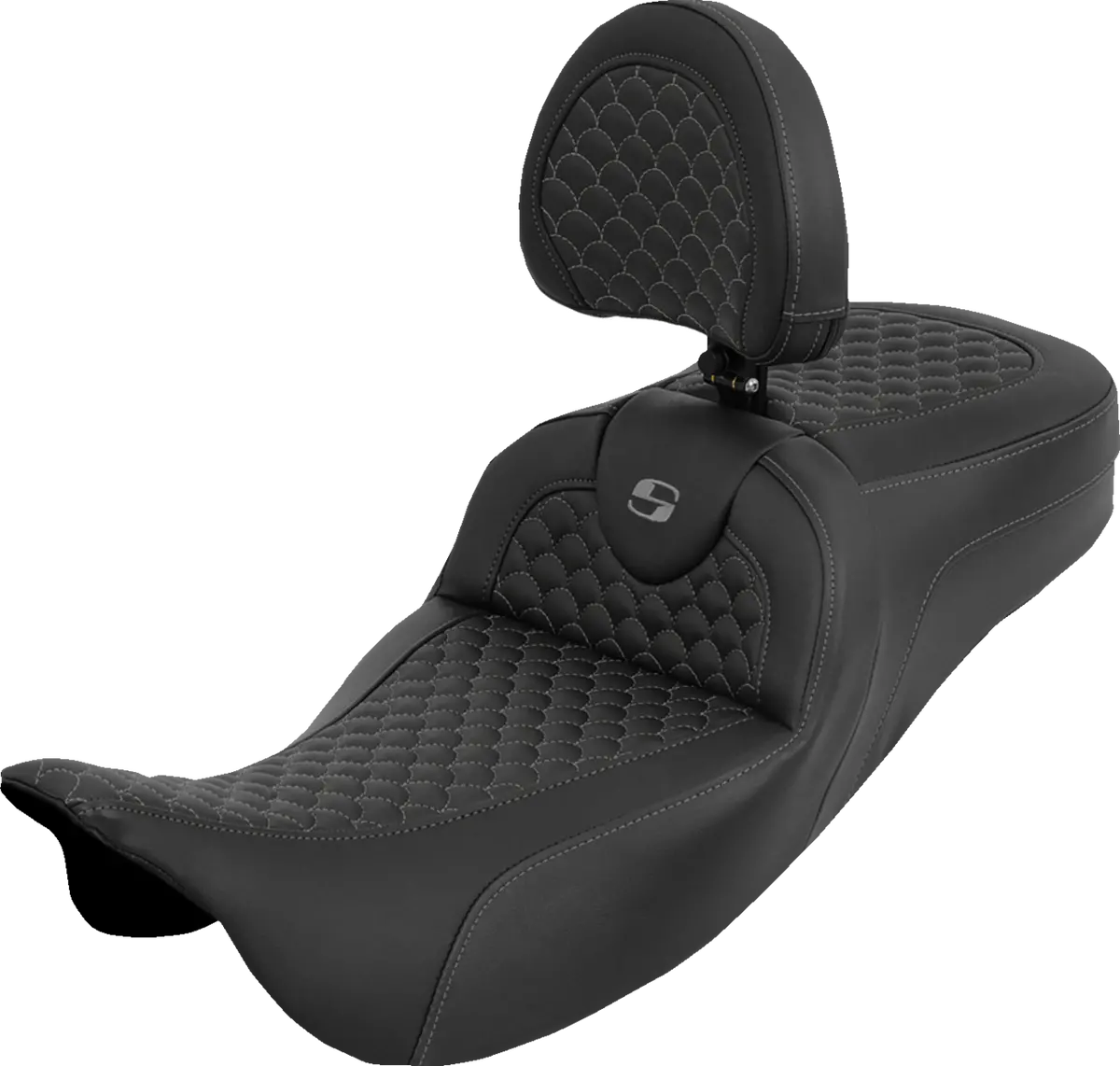 Saddlemen Extended Reach Roadsofa Seat - Dragon Scale - Gray Stitch - With Backrest (808-07B-209B2) Touring 08-25, Cvo 14 1