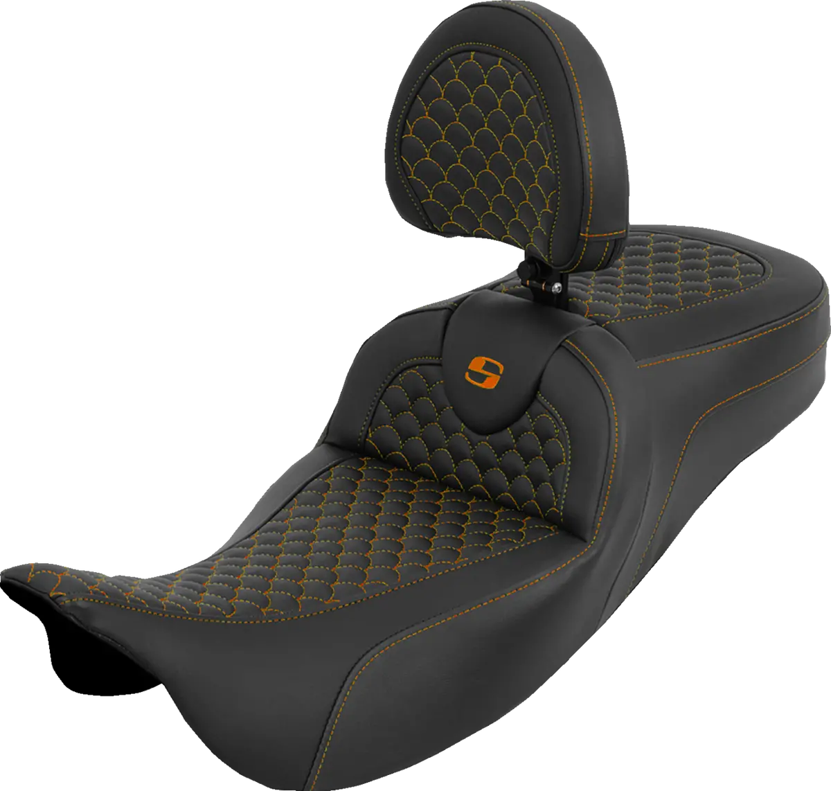 Saddlemen Extended Reach Roadsofa Seat - Dragon Scale - Orange Stitch - With Backrest (808-07B-209B3) Touring 08-25, Cvo 14 1