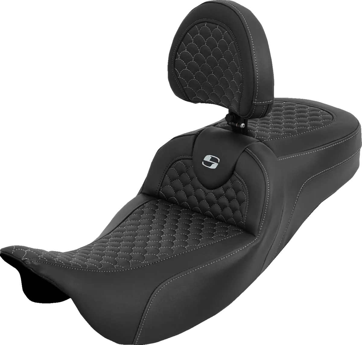 Saddlemen Extended Reach Roadsofa Seat - Dragon Scale - Silver Stitch - With Backrest (808-07B-209B5) Touring 08-25, Cvo 14 1
