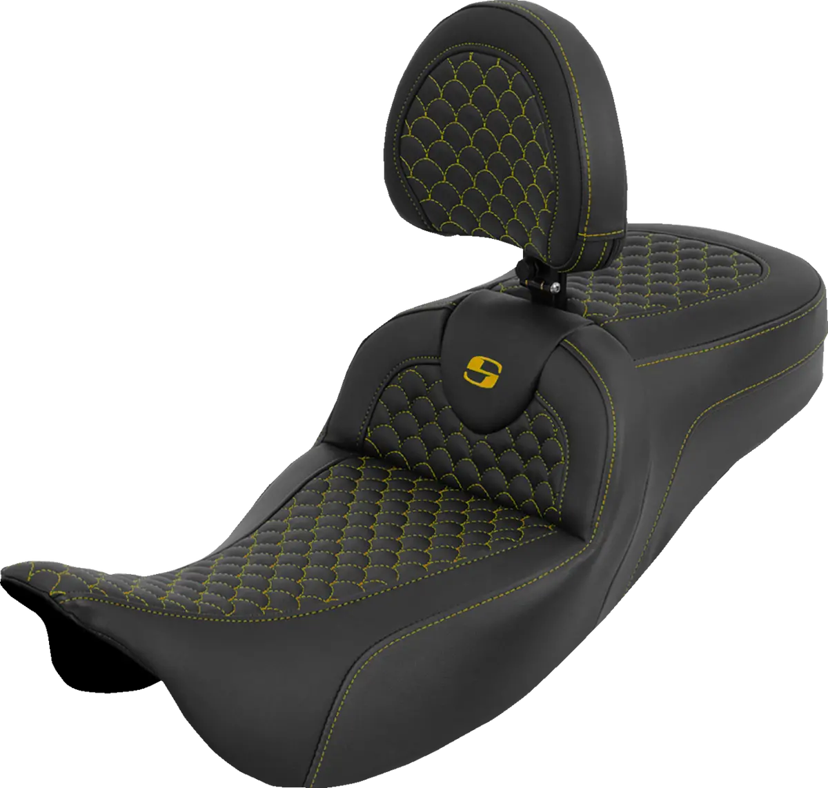 Saddlemen Extended Reach Roadsofa Seat - Dragon Scale - Gold Stitch - With Backrest (808-07B-209B7) Touring 08-25, Cvo 14 1