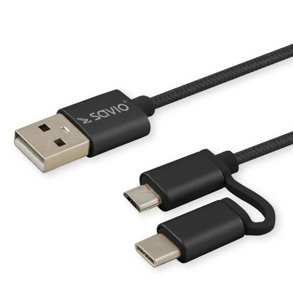 Cabo Usb Para Micro Usb E Usb C Savio Cl-128 Preto 1 M 1