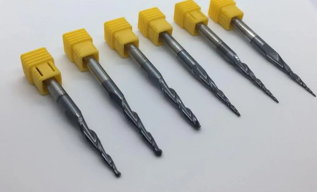 6Pcs R0.25&0.5&0.75&1.0&1.5&2.0Mm 2F D6 L75 Hrc55 Tapered Ball Nose End Mills Bit 1