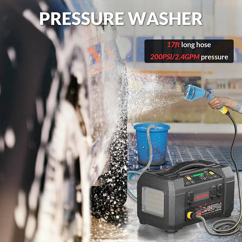 Lokithor Jump Starter With Pressure Washer Air Compressor 2500Amp-Aw401 2