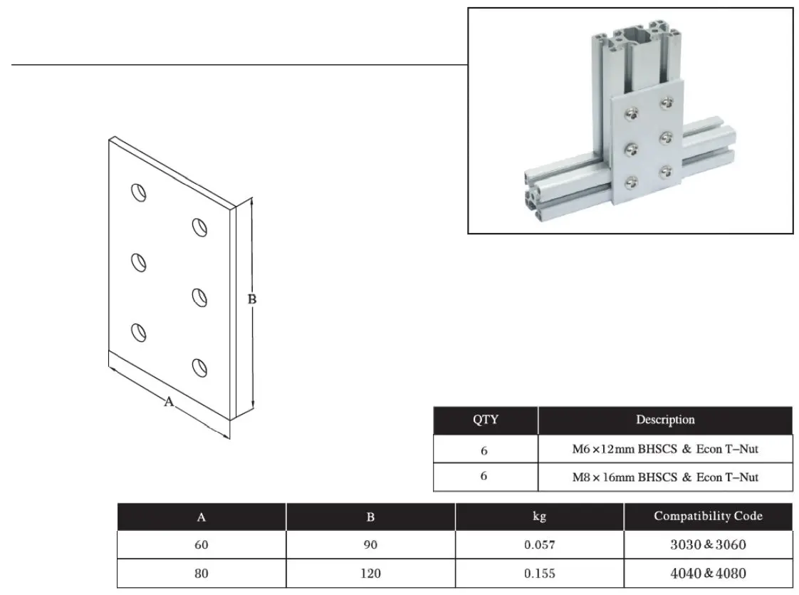 6 Bolts Reinforcement Connection Joining Plate 8080  40S (6 Hole Joining Plate) 2