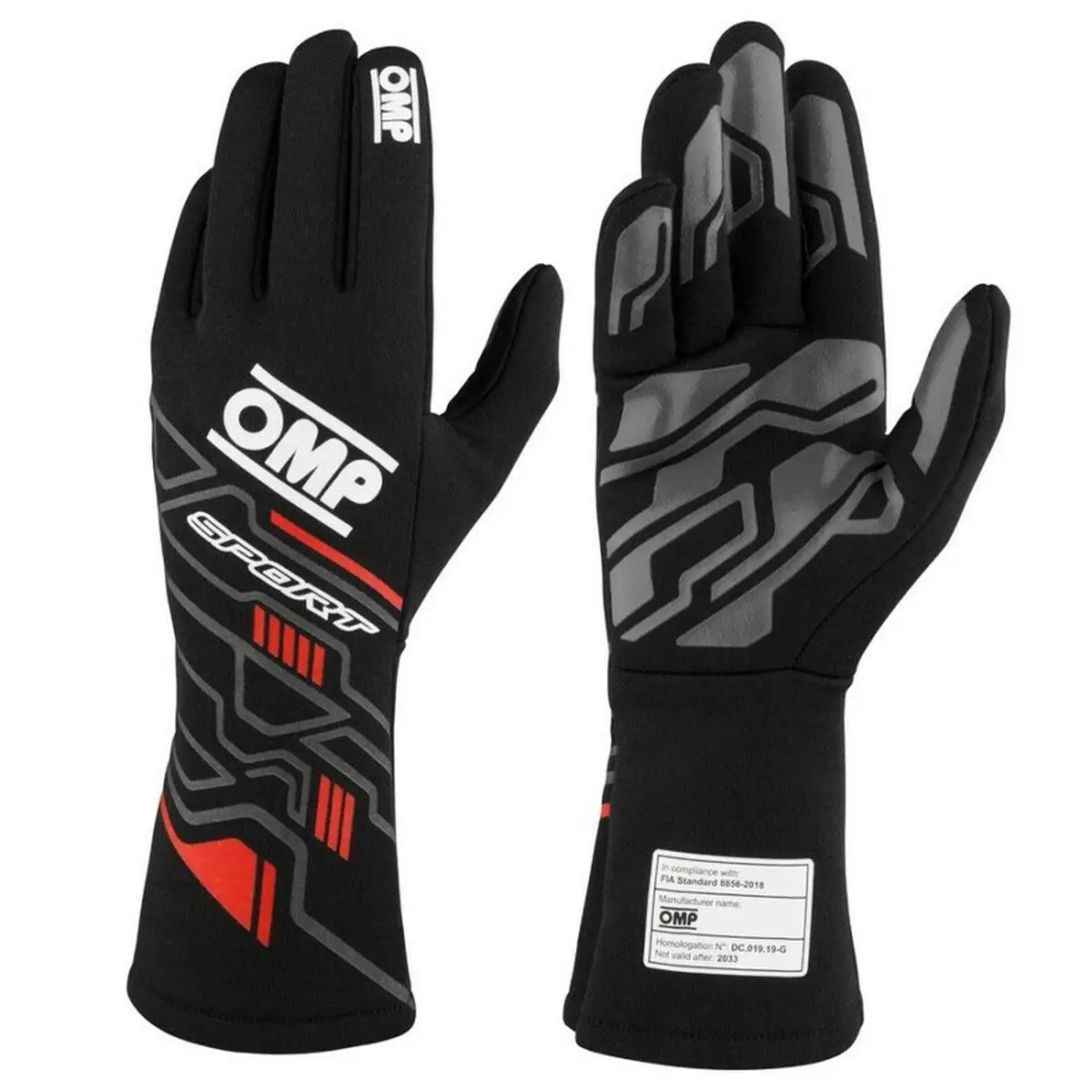 Luvas De Karting Omp My2025 Preto Vermelho Fia 8856-2018 1