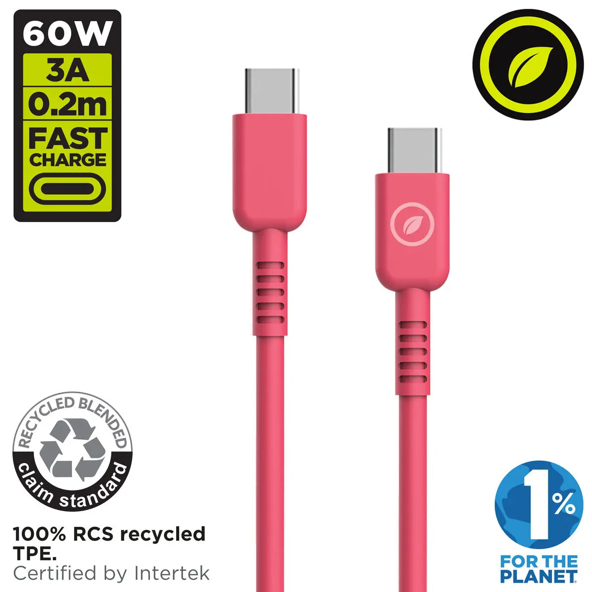 Cabo Usb-C Para Usb-C Muvit For Change Magenta 0,2 M 2