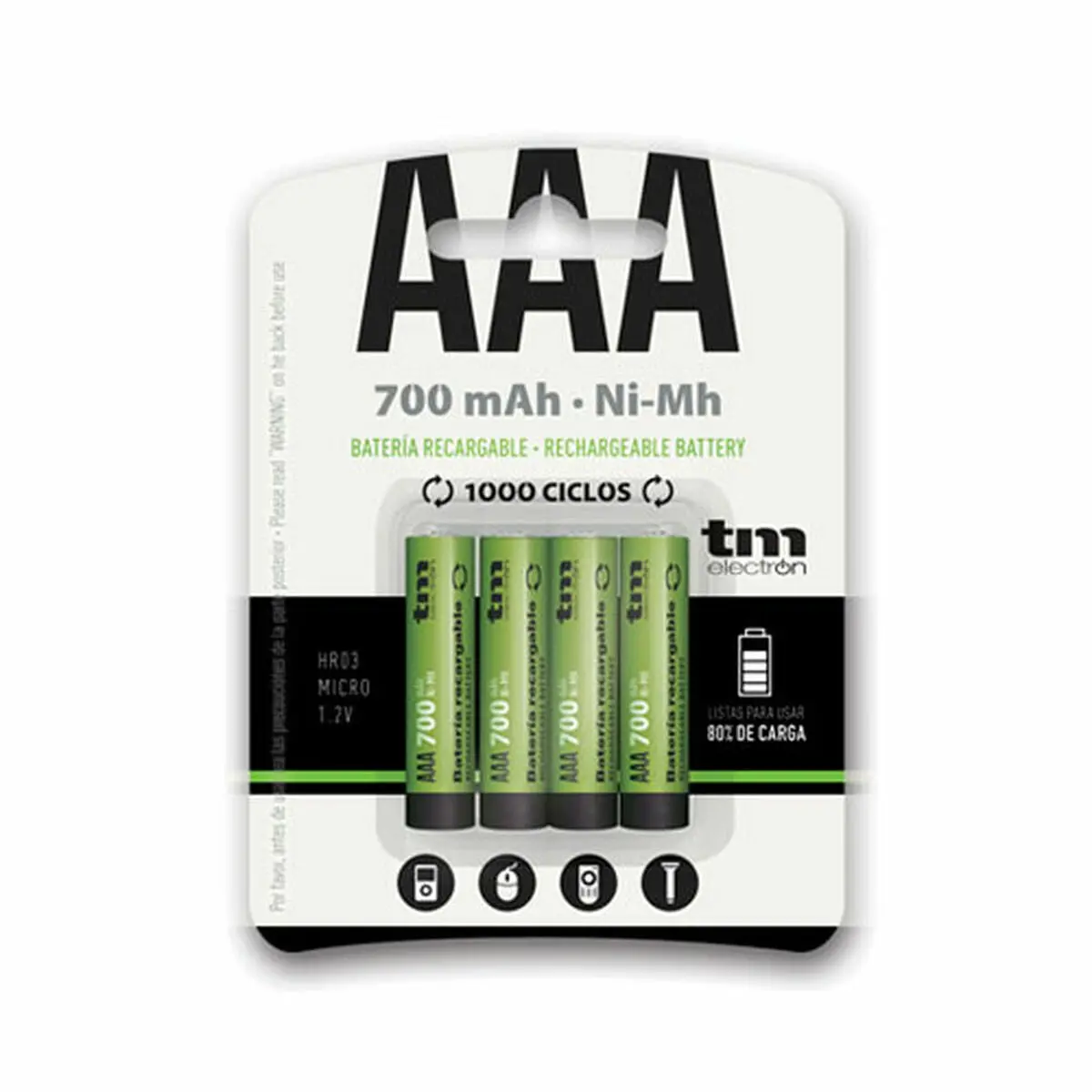 Pilhas Recarregáveis Tm Electron R03 Ni-Mh 1