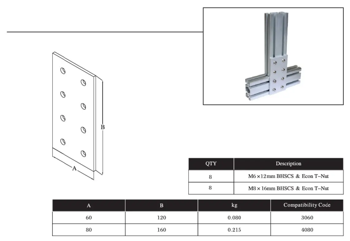 8 Bolts Reinforcement Connection Joining Plate 8080 40S (8 Hole Joining Plate) 2