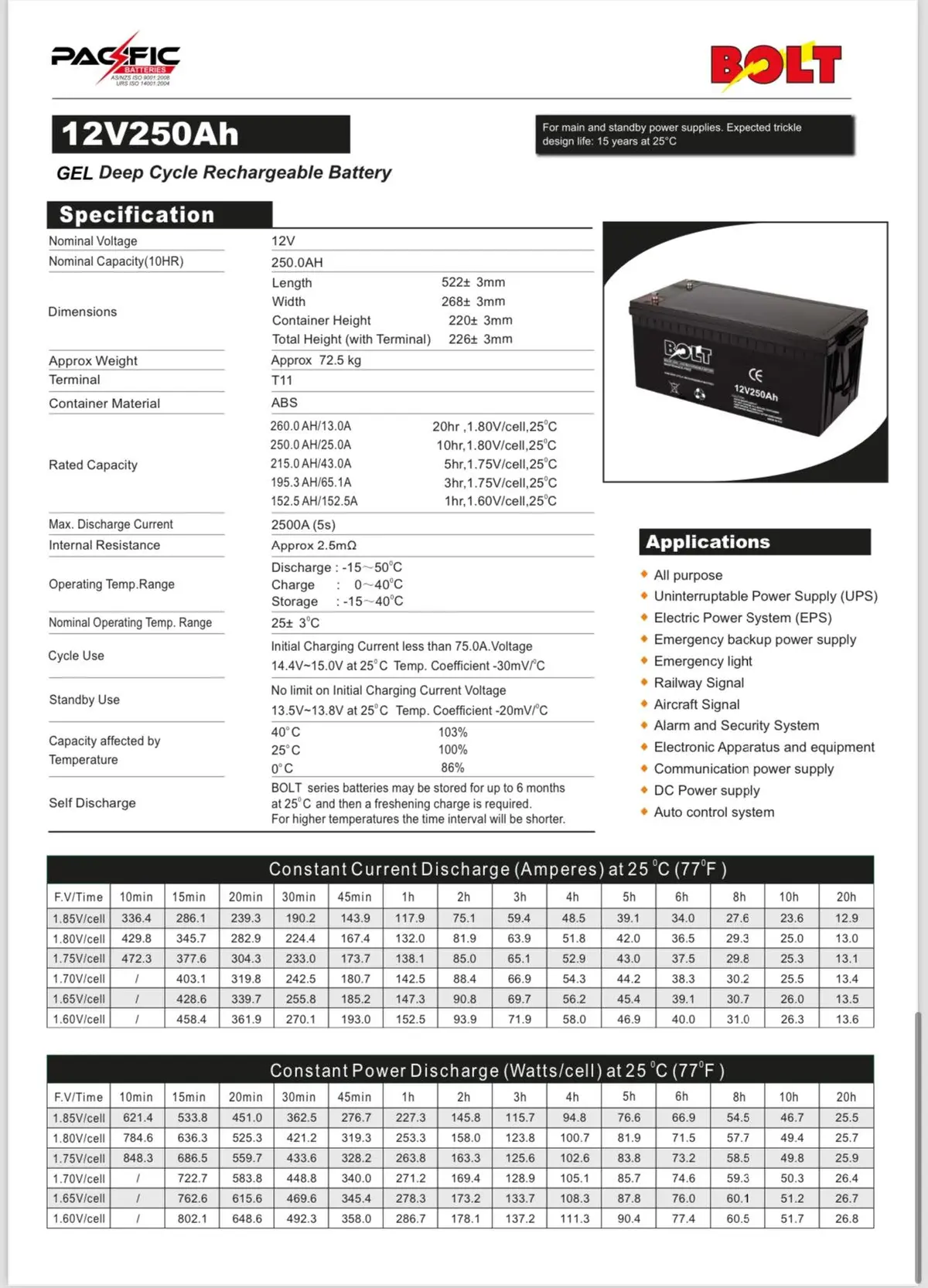 Bolt 12V 250Ah Agm Deep Cycle Battery 2