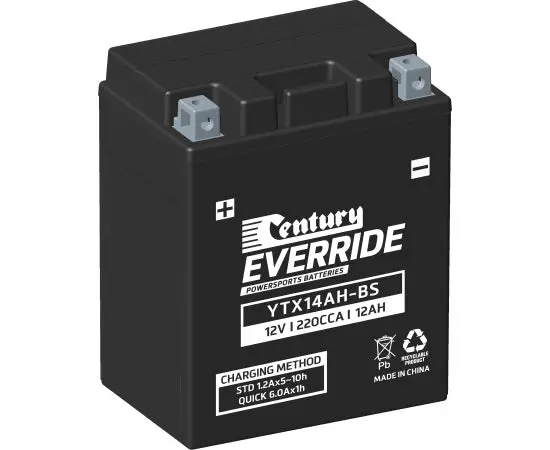 Century Ytx14ah-Bs Motorcycle Agm Battery - 220Cca 12Ah 1