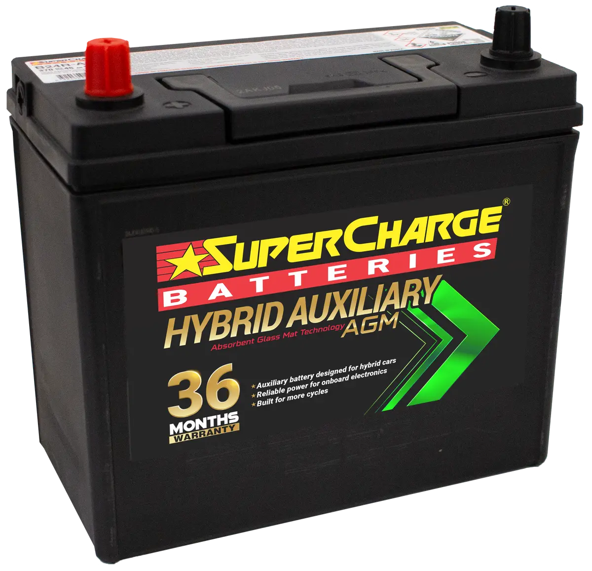 Supercharge B24r-Agm Hybrid Auxiliary Battery - 12V 370Cca 1