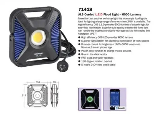 Narva 71418 Led Als Corded L.E.D Flood Light – 6,000 Lumens 1