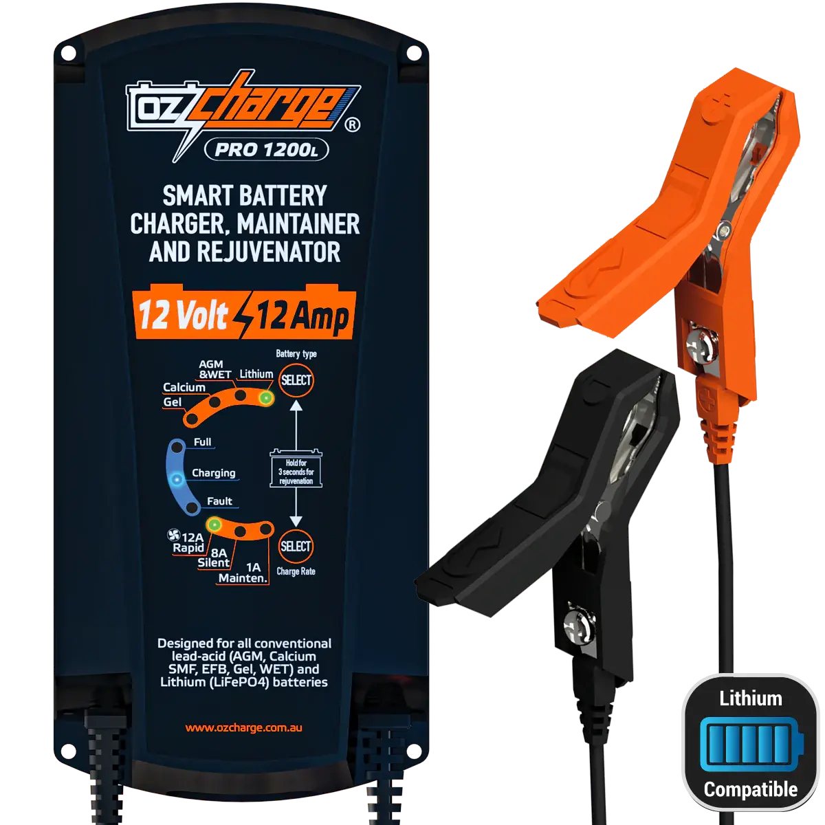 Ozcharger 12V 12A Pro Series Battery Charger & Maintainer - Oc-Pro1200l 1