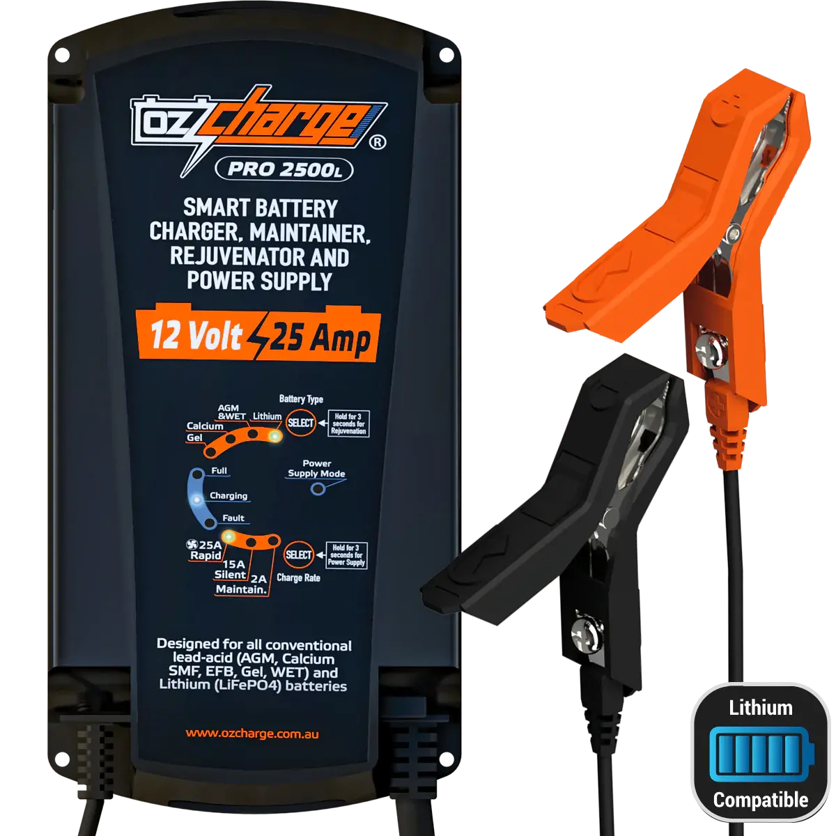 Ozcharger 12V 25A Pro Series Battery Charger & Maintainer - Oc-Pro2500l 1