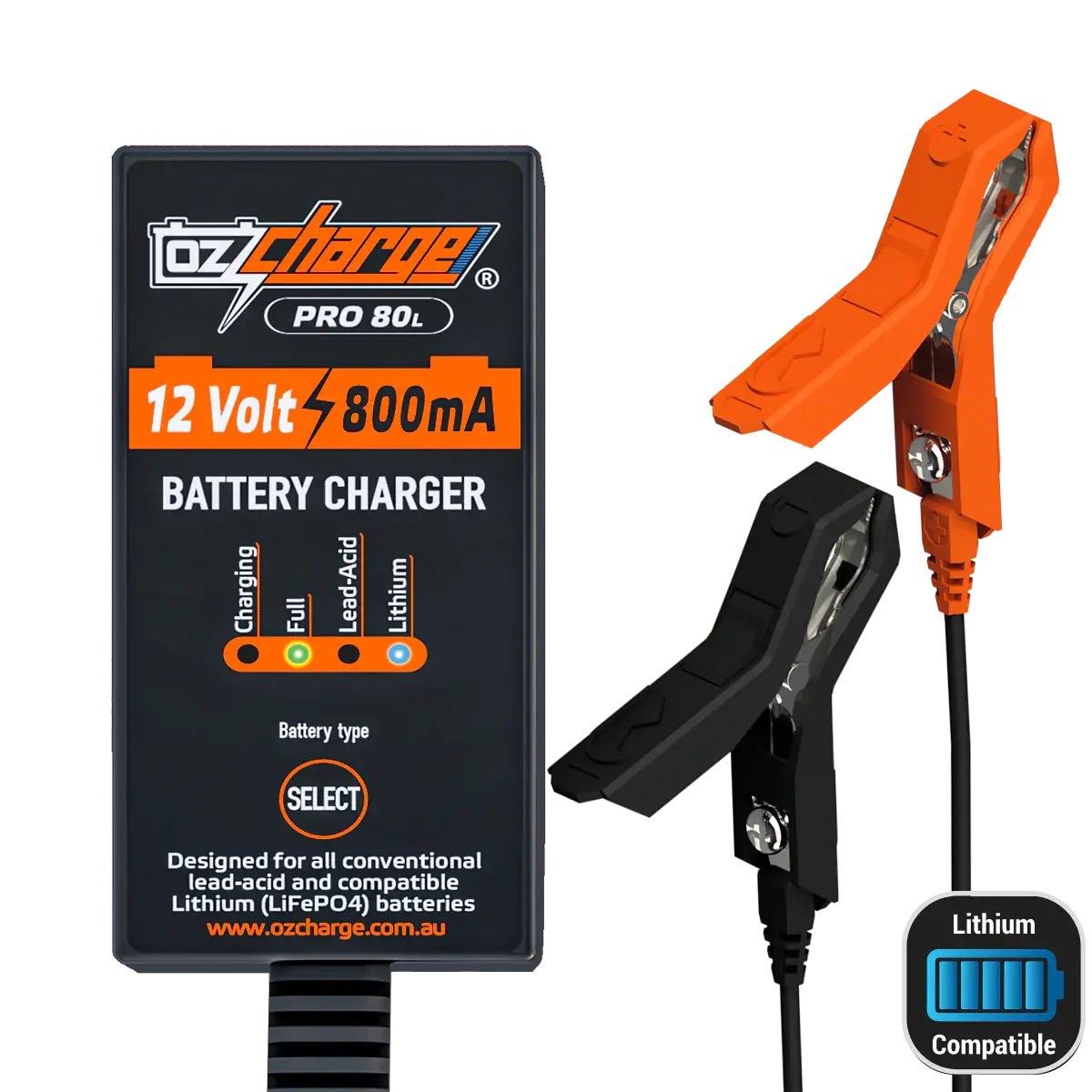 Ozcharger 12V 0.8A Pro Series Battery Charger & Maintainer - Oc-Pro80l 1