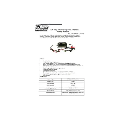 Power Train Battery Charger 12 Volt / 24 Volt 12A 7 Stage Ptc12v12a7sl 2