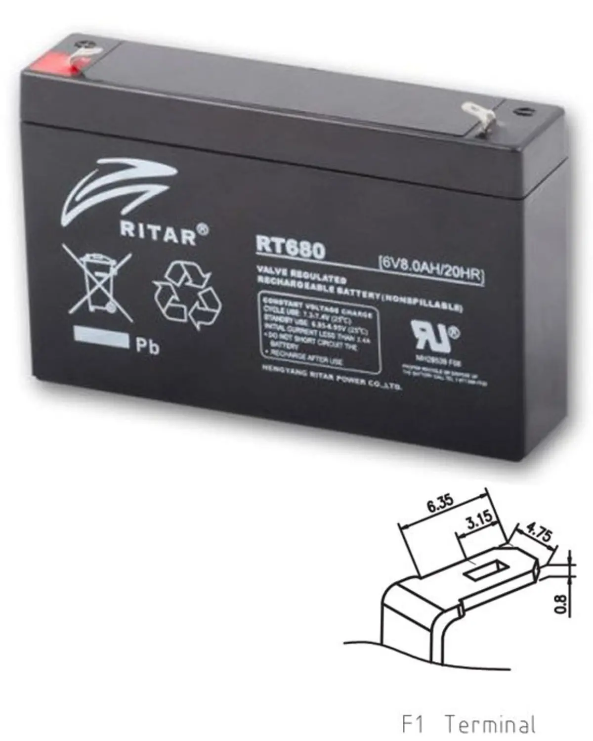 Ritar Rt680 6V 8Ah Sla Deep Cycle Battery 1