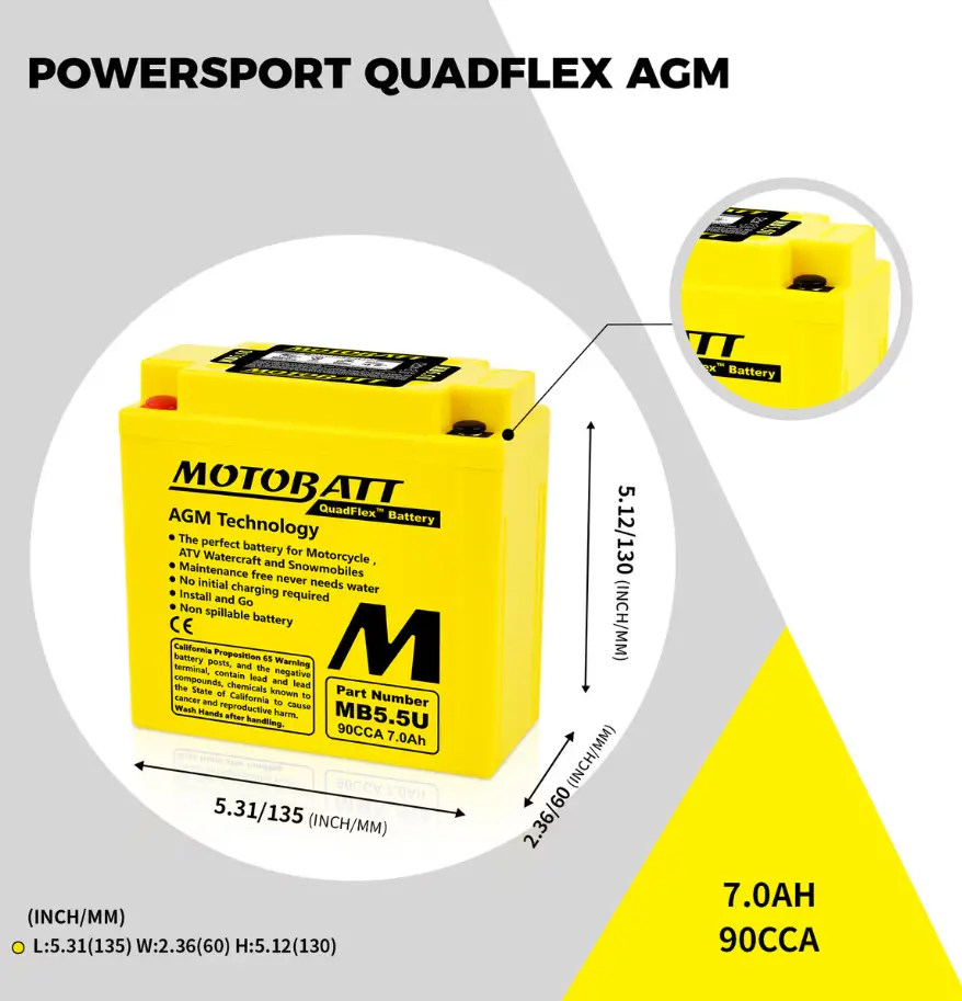Motobatt Mb5.5U Quadflex Motorbike Agm Battery - 7Ah 90Cca 2