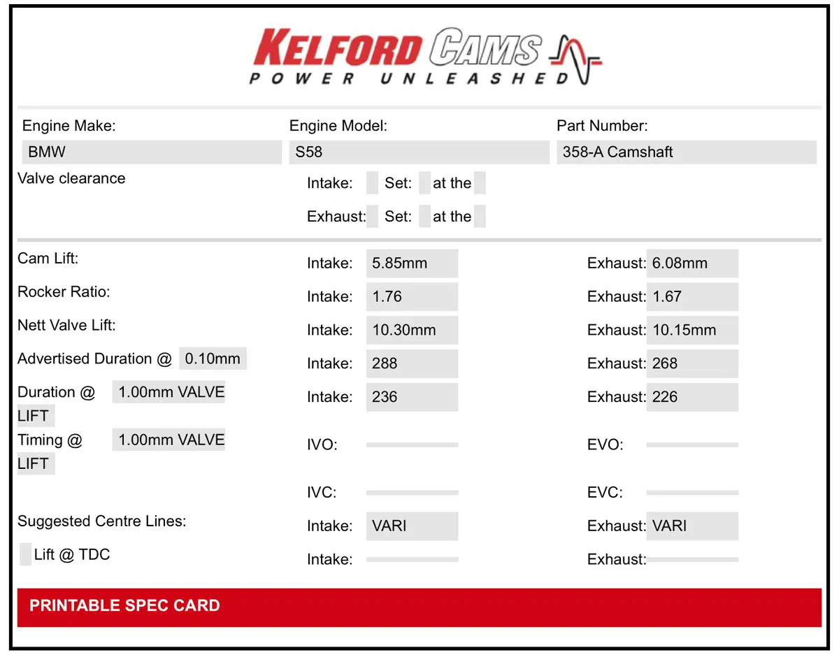 Kelford Performance Camshaft Bmw M Series S58 288/268 | Stage 1 2