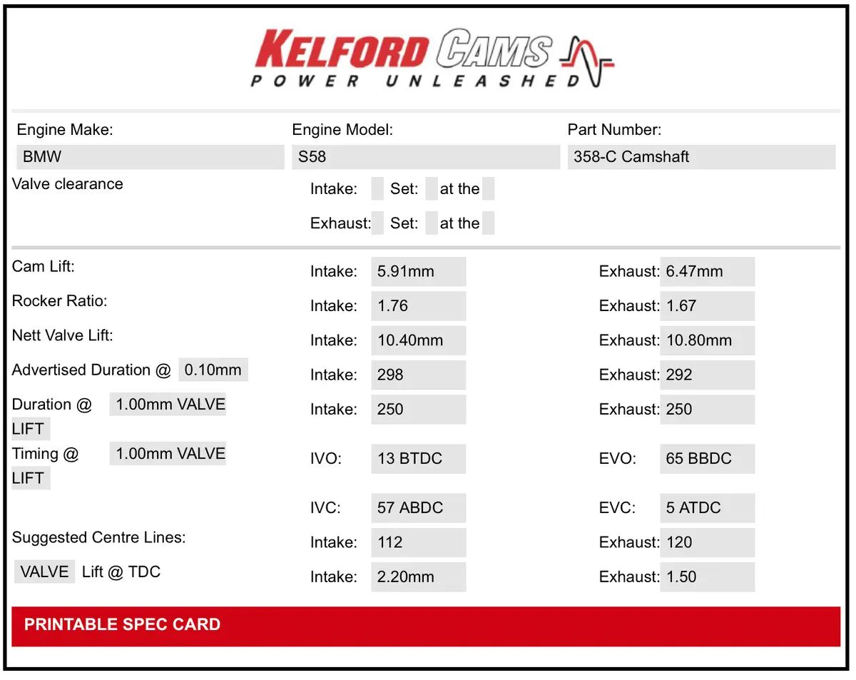 Kelford Performance Camshaft Bmw M Series S58 288/268 | Stage 3 2