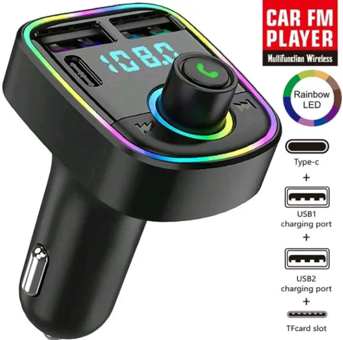 Wireless Fm Transmitter Car Kit With Hands-Free Calling & Dual Usb Ports. 1