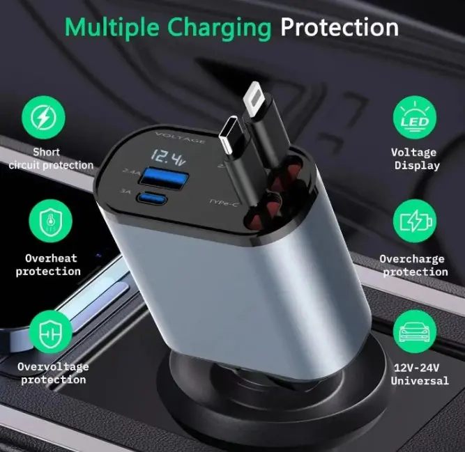 4-In-1 Fast Car Phone Charger With Led Indicator 2