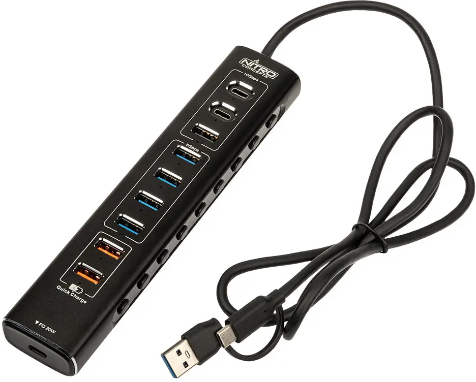 Sim Racing Usb Hub Uh1 10-Port Hybrid Nitro Concepts 1