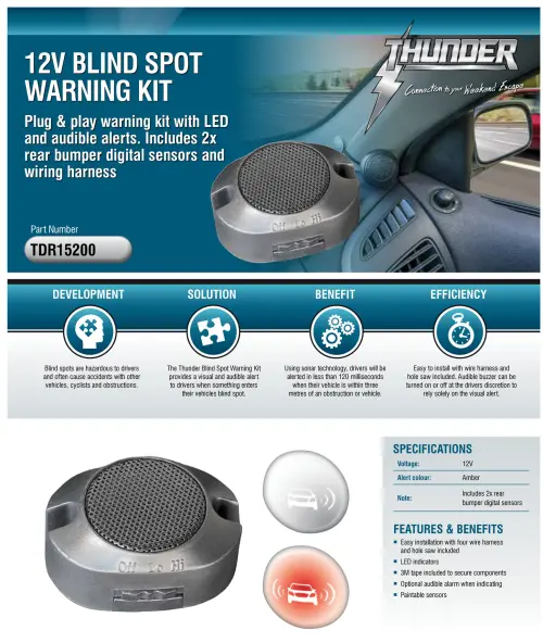 Thunder 12V Blind Spot Warning Kit With Led Audible Sensors Tdr15200 2