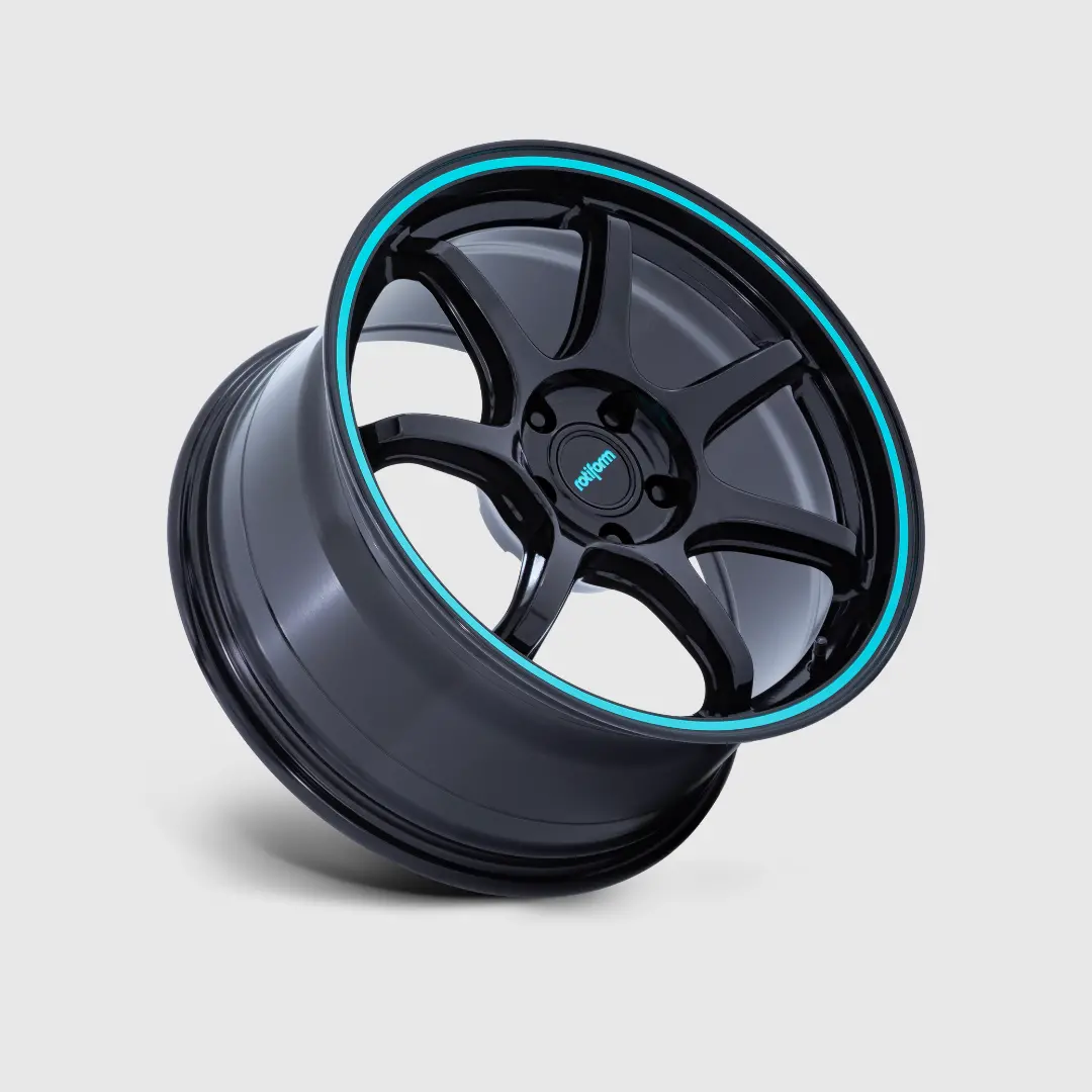 Rotiform Rc208 Bpu Flow Formed Gloss Black W/ Teal Stripe 1