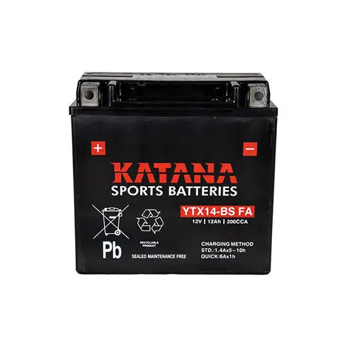 Katana Ytx14-Bs Fa Premium Maintenance-Free Vrla Motorcycle Battery 12V 12Ah - 6-Month Warranty 1