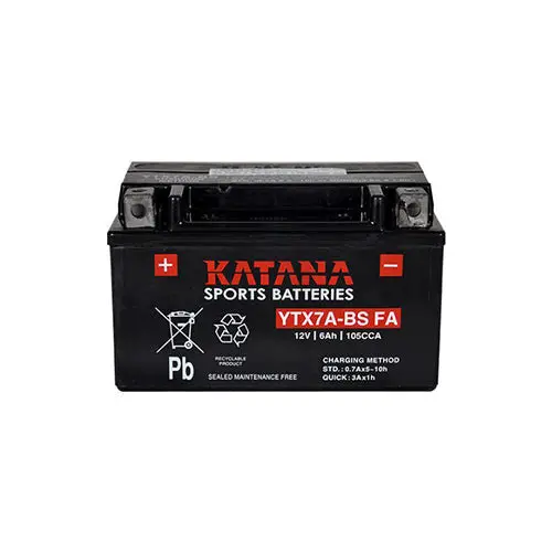 Katana Ytx7a-Bs Fa Premium Maintenance-Free Vrla Motorcycle Battery 12V 6Ah - 6-Month Warranty 1