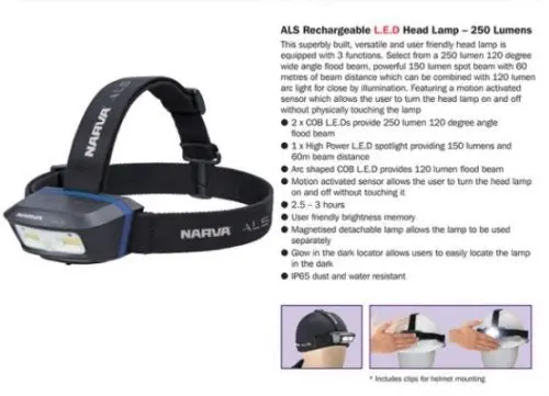 Narva 71424 Led Rechargeable L.E.D Head Lamp 120 Lumen 1
