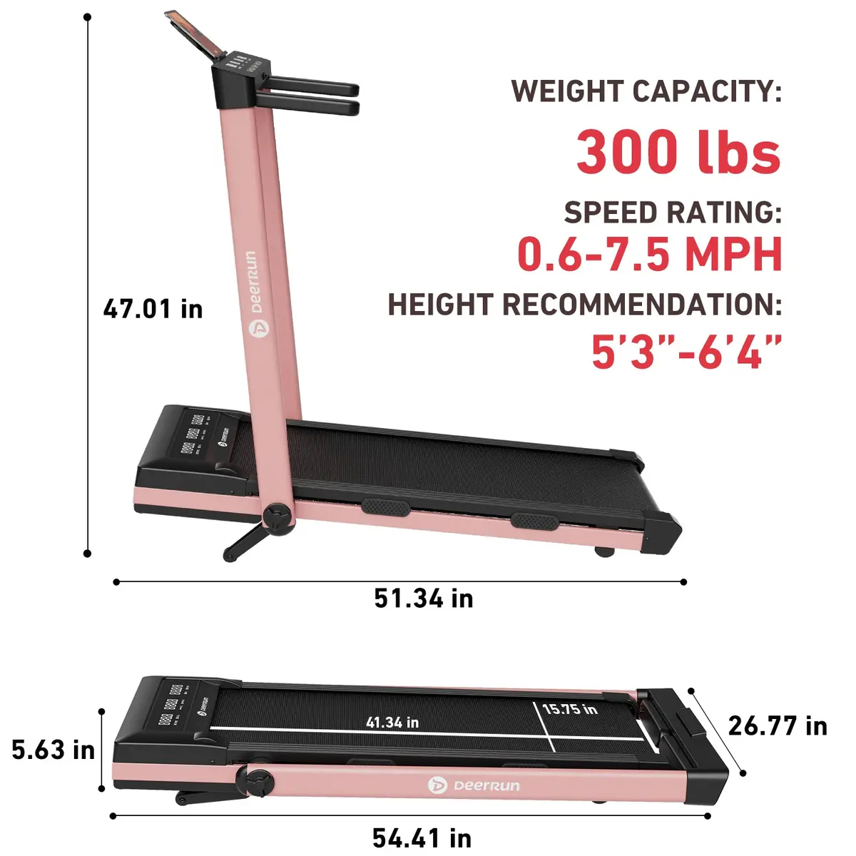 Deerrun Z10 Pro Muse Type 2 In 1 Foldable Treadmill With Remote Control, 12% Auto Incline, Pink 2