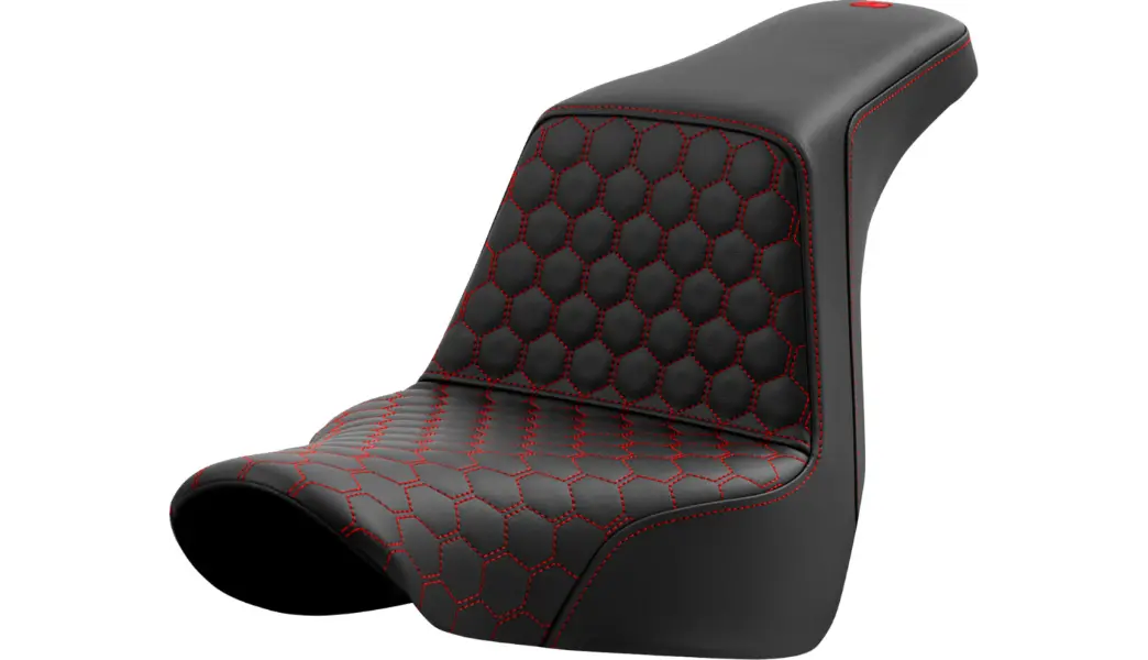 Saddlemen Step-Up Seat - Honeycomb - Red Stitching - Fl/Fx (818-29-17704) Softail 18-24 1