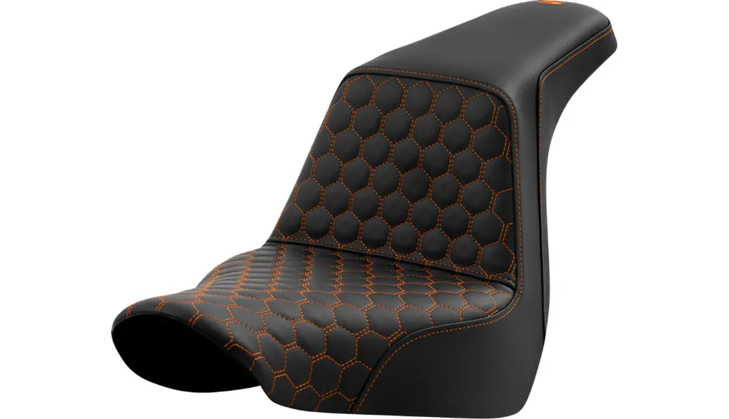 Saddlemen Step-Up Seat - Honeycomb - Orange Stitching - Fl/Fx (818-29-17703) Softail 18-24 1