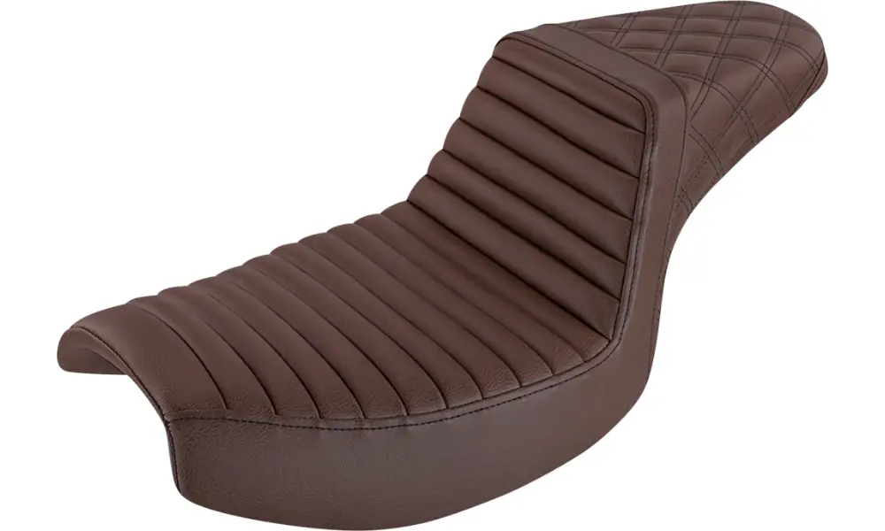 Saddlemen Step-Up Seat - Front Tuck-N-Roll/Rear Lattice Stitch - Brown (882-09-176Br) Dyna, Softail, Fxrs, Fxrt, Touring, Fxrdg 1