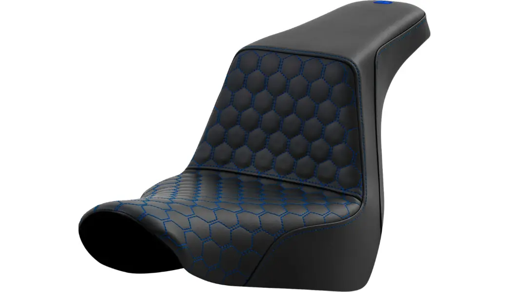 Saddlemen Step-Up Seat - Honeycomb - Blue Stitching - Fl/Fx (818-29-17701) Softail 18-24 1