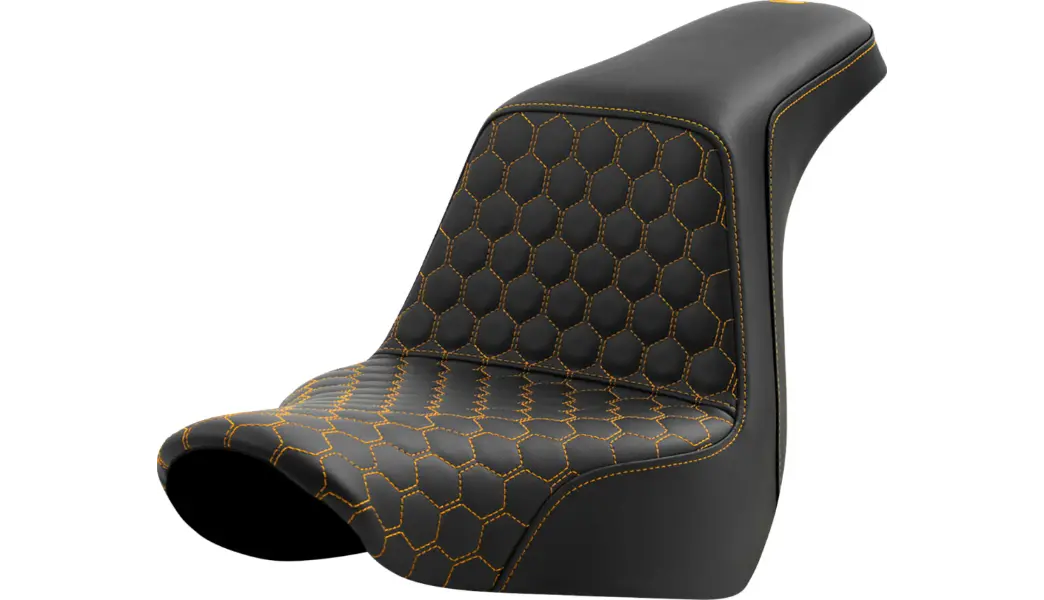 Saddlemen Step-Up Seat - Honeycomb - Gold Stitching - Fl/Fx (818-29-17707) Softail 18-24 1