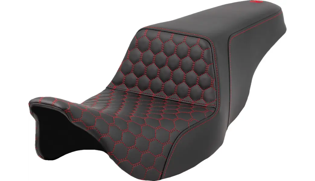 Saddlemen Step-Up Seat - Honeycomb - Red Stitching - Fl '08-'23 1