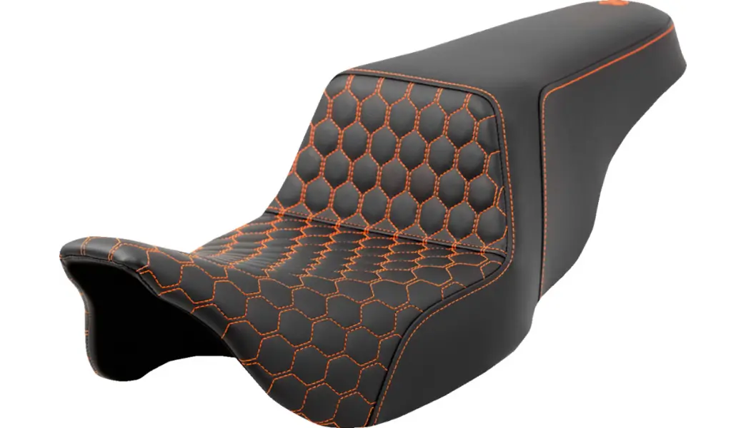 Saddlemen Step-Up Seat - Honeycomb - Orange Stitching (808-07B-17703) Touring 08-23, Cvo 14 1