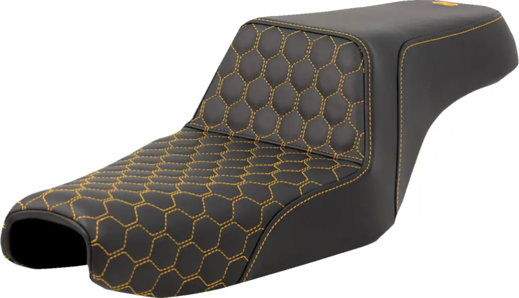 Saddlemen Step-Up Seat - Honeycomb - Gold Stitching - 3.3 Gal Tank (807-11-17707) Sportster 04-22 1