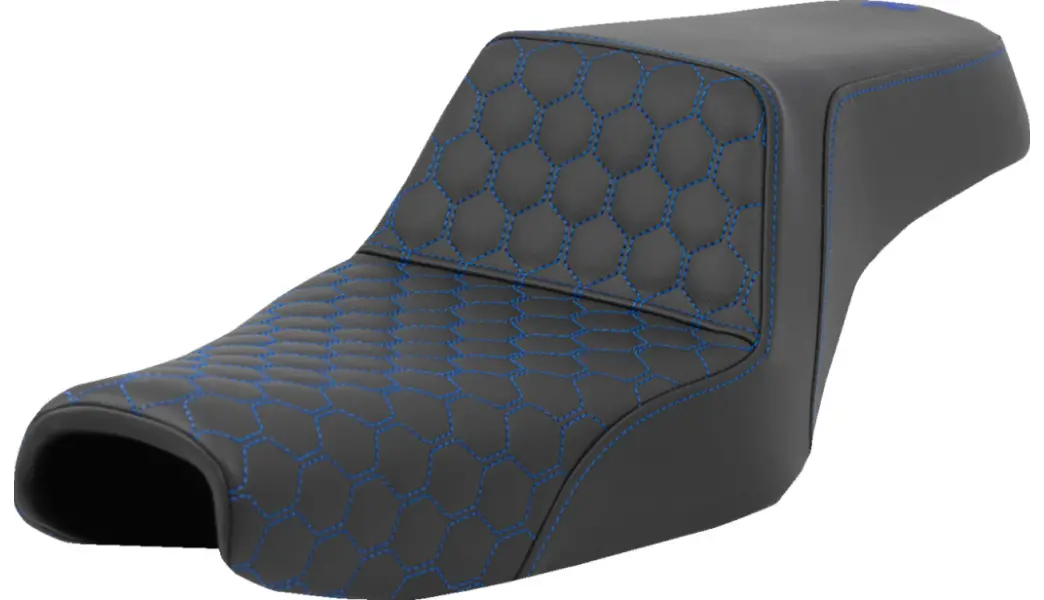 Saddlemen Step-Up Seat - Honeycomb - Blue Stitching - 3.3 Gal Tank (807-11-17701) Sportster 04-22 1