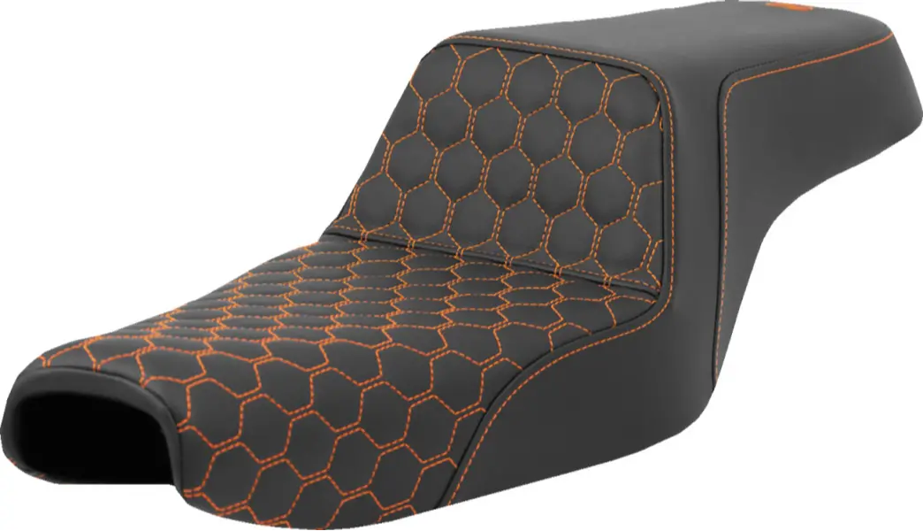 Saddlemen Step-Up Seat - Honeycomb - Orange Stitching - 3.3 Gal Tank (807-11-17703) Sportster 04-22 1