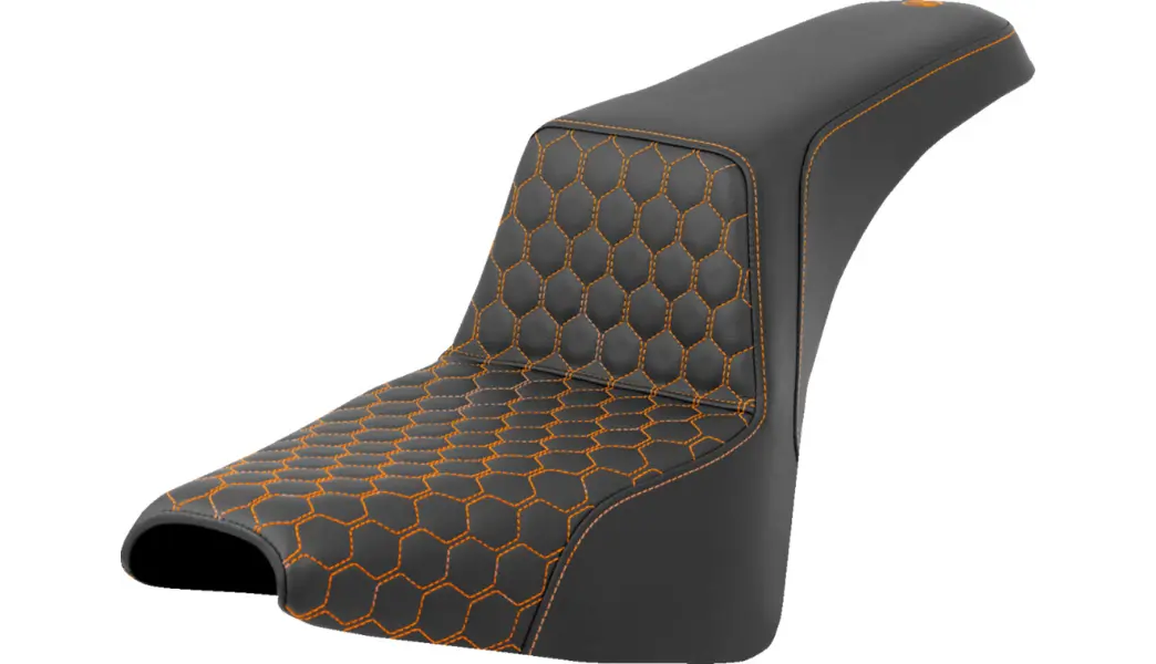 Saddlemen Step-Up Seat - Honeycomb - Orange Stitching - Fxbb/Fxst (818-30-17703) Softail 18-24 1
