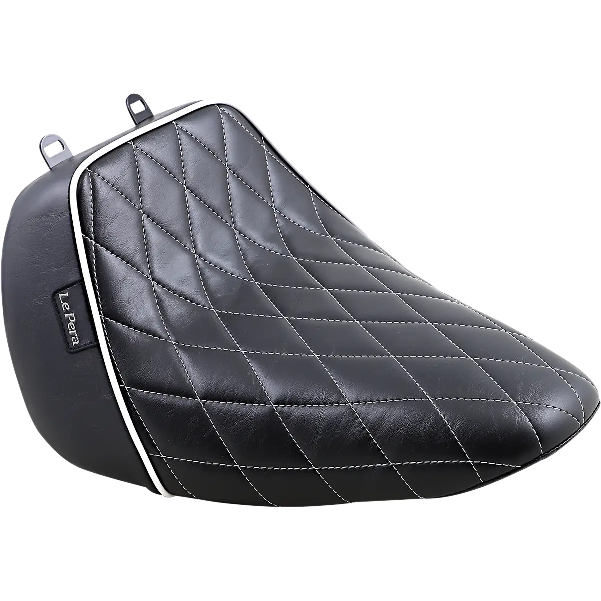 Le Pera Bare Bones Solo Seat - Diamond Stitch W/ White Stitching/Piping - Black (Lyo-007Dmwtp) Softail 18-23 1